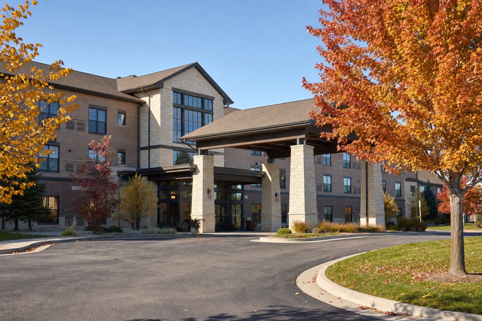 The welcoming front exterior of the Silver Oak Nursing & Rehabilitation building on a sunny day